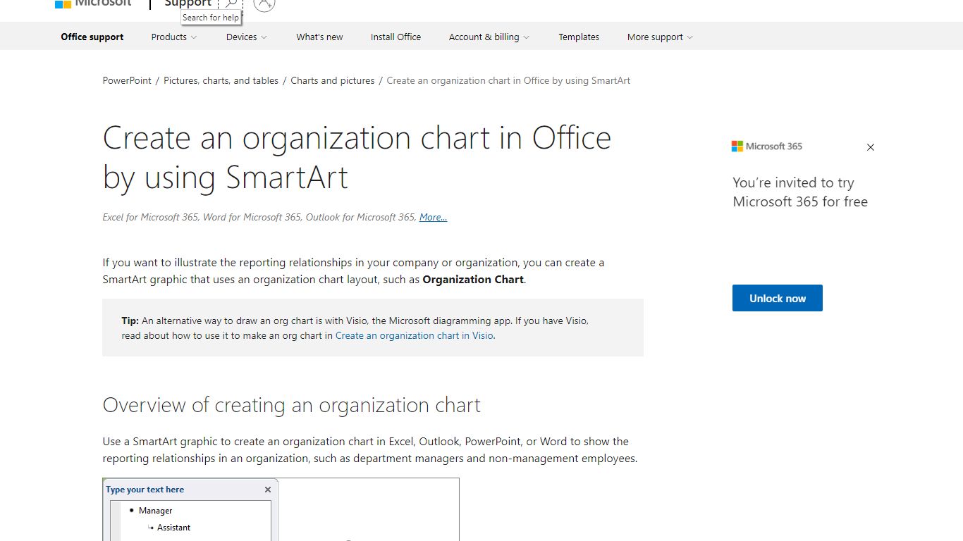 Create an organization chart in Office by using SmartArt